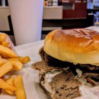 Phat Boy Gyro Sandwich · Gyro cheeseburger served with a side of fries. One of the most favorites.