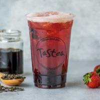 Strawberry Ecsteasy · Strawberry black tea with black jelly. Made with organic and fair trade tea leaves.