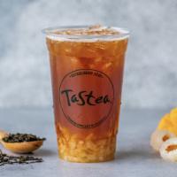 The Unknown · Mango passion black tea with diced longan. Made with fair trade tea leaves.