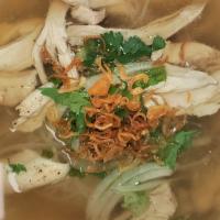 Pho Chicken (Organic Chicken) · Vietnamese chicken noodle soup. Organic chicken, rice noodle and broth. Serve along side of ...