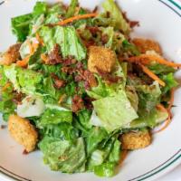 American Garden Salad (Large) · topped with bacon and served with your choice of Thousand Island, blue cheese vinaigrette, c...