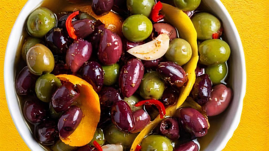 Olives (زیتون) · Made with Kalamata and Green Halkidiki olives, our Greek Herbs & Spices, and 100% extra virgin olive oil. No need to refrigerate after opening.