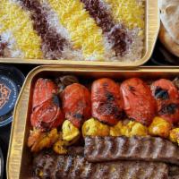 Family Combo #1 (Serve 4-6) · Enjoy fresh, traditional family package kabob meal, 2 skewers of chicken, 2 skewers of beef ...