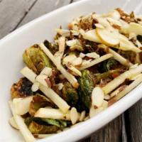 Side Macha Brussels Sprouts · salsa macha + TX organic apples + agave nectar + roasted almonds