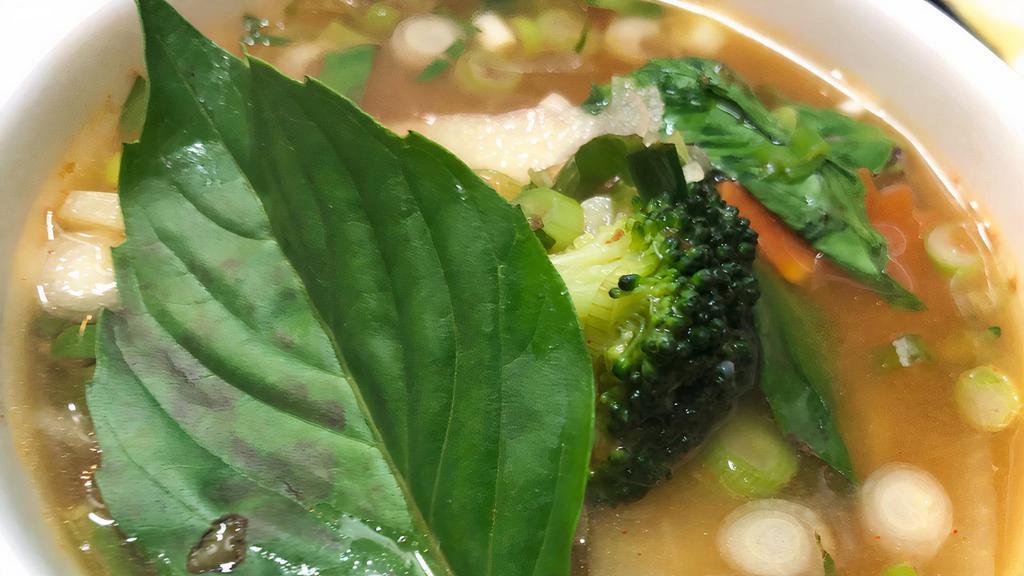 Tom Yum Soup · Gluten-Free. (Thai Style) Soup with the taste of lemongrass and bay leaves prepared with oyster mushrooms.