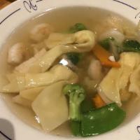 Penang Wonton Soup · Wonton filled with chicken, shrimp, scallops and seasonal greens in chicken broth.