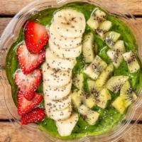 Avocado Kale Bowl · Topped with kiwi, strawberries, chia seeds, banana, agave nectar.