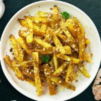 Parmesan Clovin' Fries · Signature golden french fries tossed in parmesan and garlic. Literally yum!
