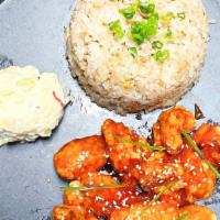 Spicy Yuzu Heat Chicken  Plate スパイシーゆずチキンプレート · Fried chicken and spicy sauce and fried rice.