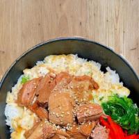 Pork Cha Shu Rice Bowl　チャーシュー丼 · Japanese DONBURI style with house-made cha-shu and onion topped with rice.