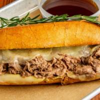 French Dip · 1/2 lb. house-made Roast beef, provolone, Mustard horseradish Sauce and side au jus on 10