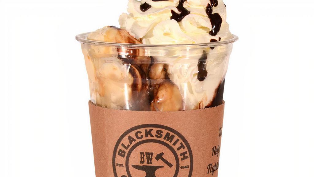 Molten Chiller · an indulgent treat crafted with hot espresso poured over creamy vanilla ice cream, topped with homemade whipped topping and drizzled with chocolate sauce