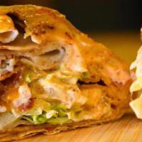 Chicken Ranch Wrap · Grilled chicken, cheddar cheese, mixed greens, tomato, onion, and ranch dressing
