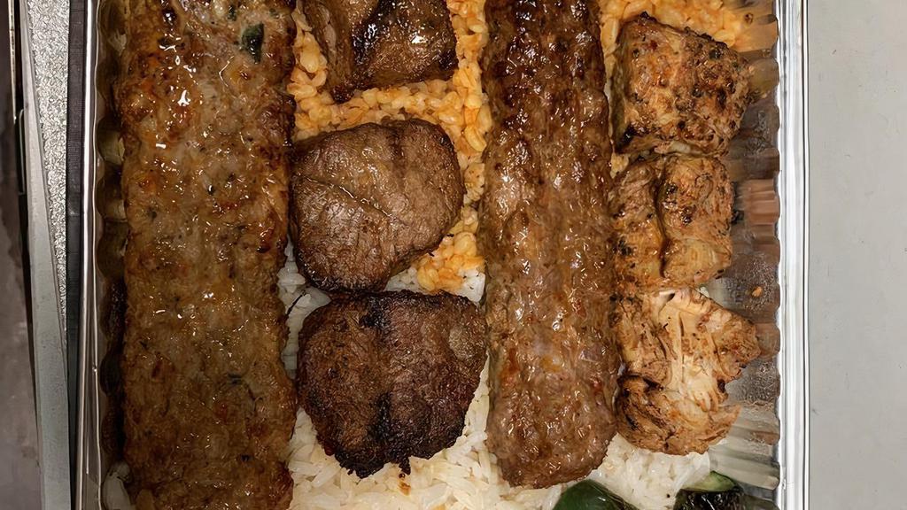 Mixed Grill · Shish Kebab, Chicken Kebab, Adana Kebab, and Chicken Adana Kebab