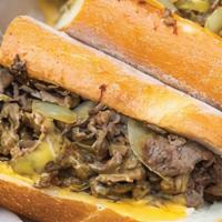 Italian Cheesesteak · Philly cheese steak mixed with onions, green peppers .  Mushrooms & Provolone Cheese