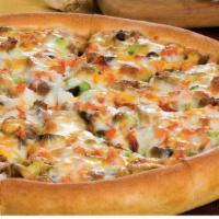 Super Combo Specialty Pizza · Add slow-roasted ham, crisp green peppers, fresh tomatoes, and extra cheddar cheese to the c...
