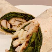 Philly Chicken Wrap · Gooey provolone, seared chicken, seared mixed peppers, mushrooms, red onions and sriracha ma...