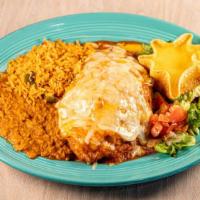 Chile Relleno · One poblano pepper stuffed with beef or chicken, topped with
red sauce and Monterey Jack che...