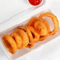 Onion Rings · A handful of fried onions, perfect for sharing, toping or just devouring.