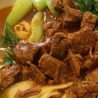 Pho · Vietnam's national dish. Rice noodle, beef round eye, beef brisket, beef meatball, tripe, gr...