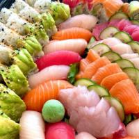 Large Platter · 16 pieces sashimi, 10 pieces nigiri, 2 special rolls, 2 basic rolls.