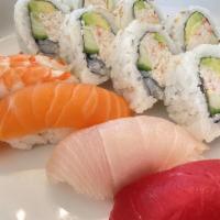 Sushi Combo · 4 pieces sushi (tuna, yellowtail, salmon, shrimp) with Cali roll or spicy tuna roll.