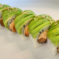 Sunny Slope Roll · Salmon, cucumber, spicy mayo, topped avocado.