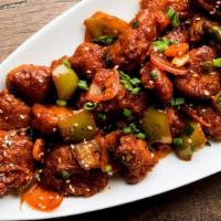 Chilli Chicken · Fried boneless chicken with bell peppers, onion and chilli sauce.