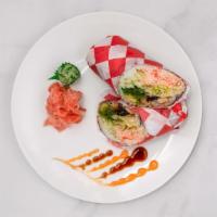 Eel And Spicy Crabmeat Burrito · Avocado, cucumber, carrot, lettuce, seaweed salad sesame and tobiko.