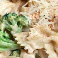 Chicken Broccoli Alfredo · Grilled chicken breast and broccoli mixed with bowtie pasta, tossed in an alfredo sauce and ...