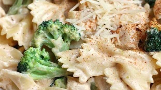 Chicken Broccoli Alfredo · Grilled chicken breast and broccoli mixed with bowtie pasta, tossed in an alfredo sauce and topped with parmesan.
