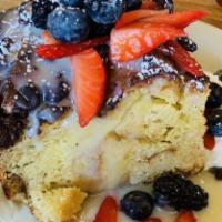 Overnight French Toast · Our stella baguettes soaked overnight then baked with chocolate chips and brown sugar carame...