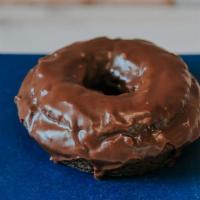 Texas Chocolate Sheet Cake Donut · Chocolate cake donut with chocolate glaze.