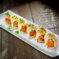 Albacore Delight Roll · In: spicy albacore, cucumber. Out: seared albacore on the top.