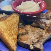 Pork Chops · Your choice of Grilled or Fried Pork Chops served w/ 2 sides