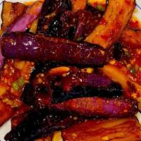 Spicy Garlic Eggplant 鱼香茄子 · Eggplant, ginger, garlic, green onions, chili oil, MILD spicy, serve with steamed white rice