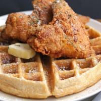 Southern Fried Chicken & Waffles · Literally the best of both worlds 😍 Hand breaded chicken tenders served with one of our fre...