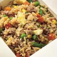 Fried Rice With Turkey · Curry Rice cooked with shrimp and mixed veggies