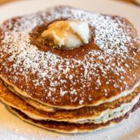 Buttermilk Pancakes · spiced maple bourbon butter / powdered sugar