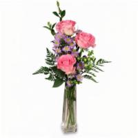 Three'S A Charm · They say three's a charm and this bud vase is proof! Three delicate pink roses and lavender ...