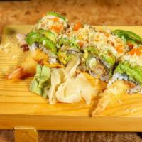 Phoenix Roll · Shrimp tempura, eel, cream cheese with avocado on top.
