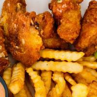 Good Ol'Wings · Served with crinkle cut fries. House seasoned or Choice of BANG sauce (Mild, Medium, Hot), G...