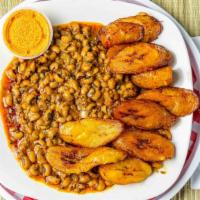 Beans & Fried Plantain (Red Red) · Comes Drinks and choice of dessert