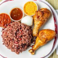 Rice & Beans (Mix), Waakye · Comes drinks and choice of dessert