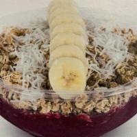 Vegan Berry Blast Acai Bowl · Acaí, dragon fruit, mango, and pineapple. Topped with granola, banana, and coconut.