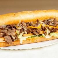 Steak & Cheese · Fixings: lettuce, tomato, mayo, fried onion, hot pepper, American or Provolone cheese.