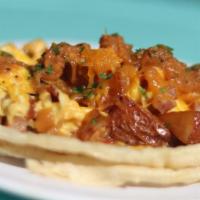 Arkie'S Taco · egg, potato, cheddar, sausage, bacon & grilled onions. Served w/ homemade roasted salsa. Cho...