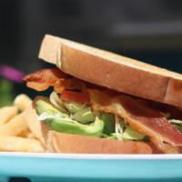 L.A.T · Bacon, lettuce, avocado & tomato on Texas toast. Served w/ fries.