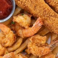 Combo Seafood Platter · catfish and shrimp fried to perfection and served with fries, coleslaw, and cocktail & tarta...