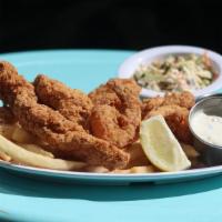 Catfish Platter · catfish fried to perfection and served with fries, coleslaw, cornbread muffin, cocktail & ta...